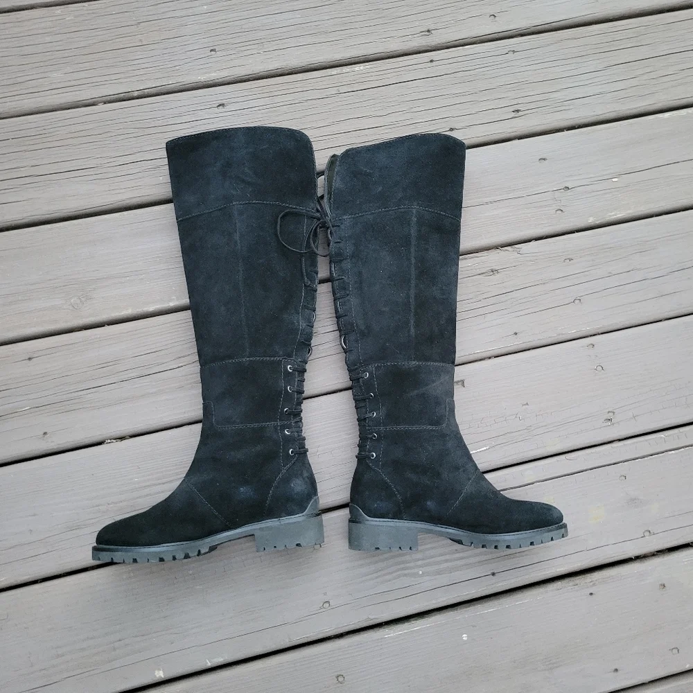 Nine West Black Suede Leather Over The Knee OTK Equestrian Riding Tall Boots 7.5
